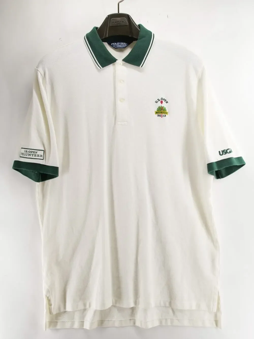 Polo Golf Ralph Lauren Men's L White Green US Open Merion 2013 Volunteer Golf